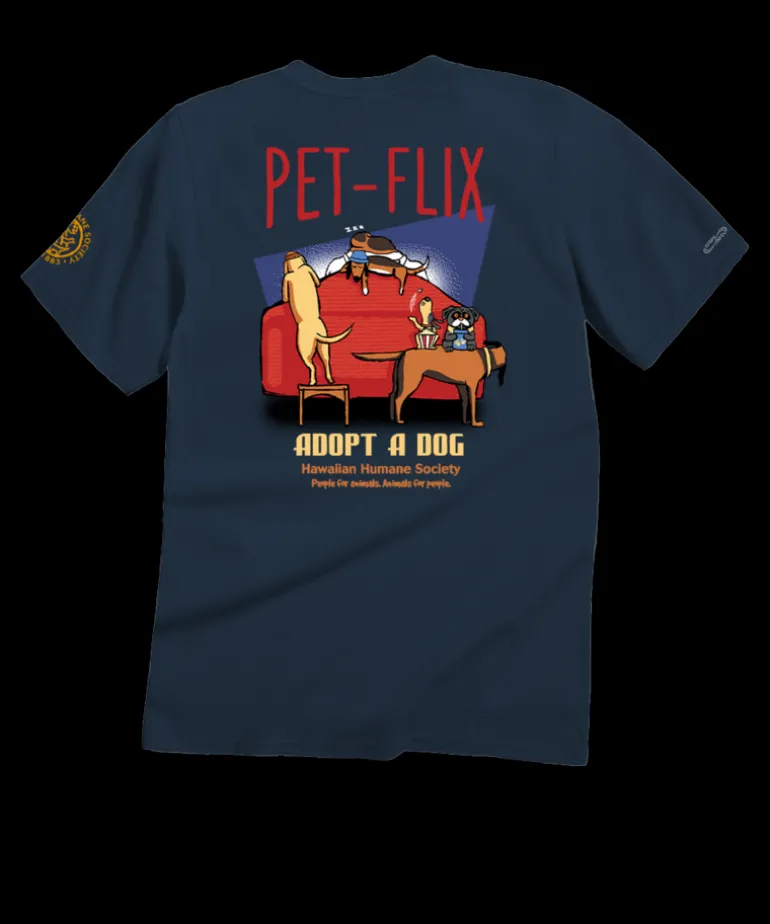 Hawaiian Humane Society Petflix - Navy Short Sleeve Crewneck T-Shirt