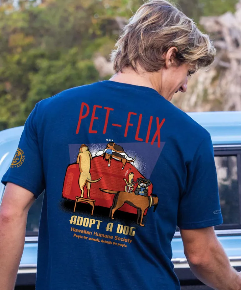 Hawaiian Humane Society Petflix - Navy Short Sleeve Crewneck T-Shirt