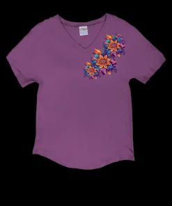 Henna Sweep - Violet Short Sleeve Dolman V-Neck Tee
