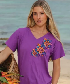 Henna Sweep - Violet Short Sleeve Dolman V-Neck Tee