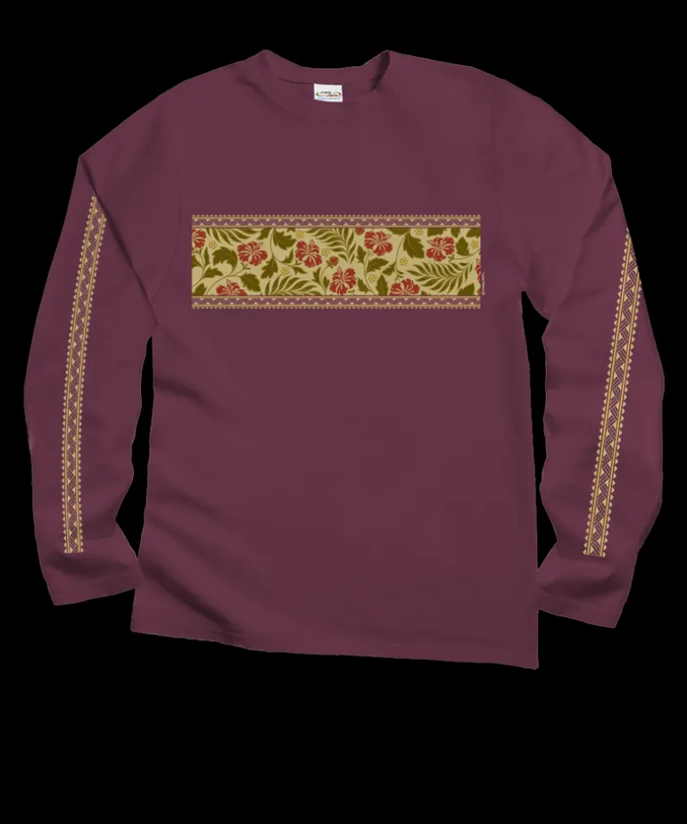 Hibiscus Brocade Band - Wine Dyed Long Sleeve Crewneck T-Shirt