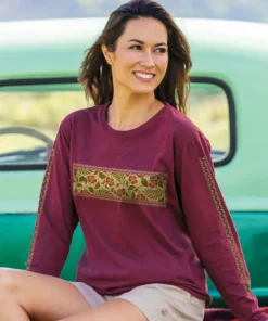 Hibiscus Brocade Band - Wine Dyed Long Sleeve Crewneck T-Shirt