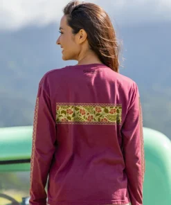 Hibiscus Brocade Band - Wine Dyed Long Sleeve Crewneck T-Shirt