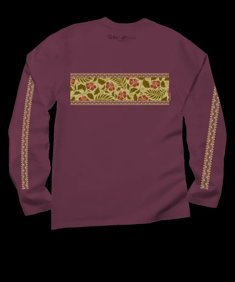 Hibiscus Brocade Band - Wine Dyed Long Sleeve Crewneck T-Shirt