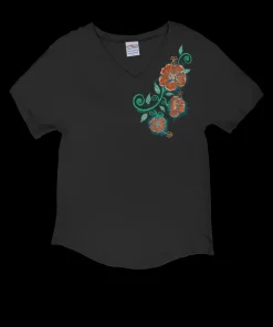 Hibiscus Floral - Charcoal Short Sleeve Dolman V-Neck Tee