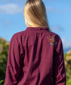 Hibiscus Floral Cascade - Wine Dyed Long Sleeve Lightweight Pullover