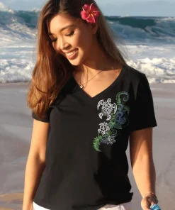 Honu Current - Jet Black Short Sleeve Pima V-Neck T-Shirt