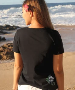 Honu Current - Jet Black Short Sleeve Pima V-Neck T-Shirt