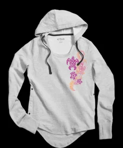 Honu Current - White Grey Heather Long Sleeve Harmony Hooded T