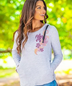 Honu Current - White Grey Heather Long Sleeve Harmony Hooded T