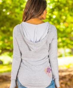 Honu Current - White Grey Heather Long Sleeve Harmony Hooded T