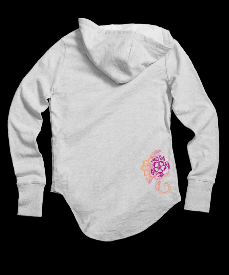 Honu Current - White Grey Heather Long Sleeve Harmony Hooded T