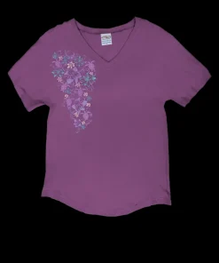 Honu Floral Sketch - Violet Short Sleeve Dolman V-Neck Tee
