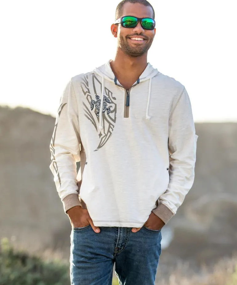 Honu Mana - Natural/Gray Long Sleeve Longboard Hooded Tee