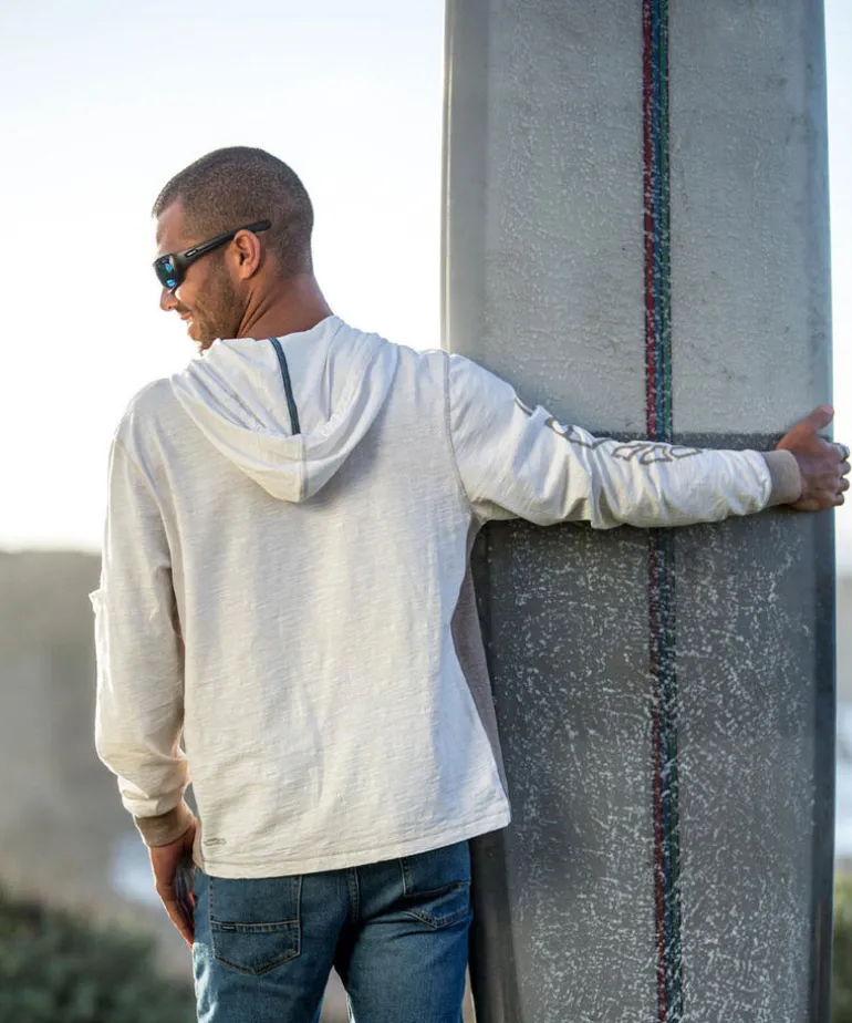 Honu Mana - Natural/Gray Long Sleeve Longboard Hooded Tee