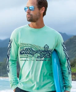 Honu Tribal Mauka - Key Lime Dyed Long Sleeve Crewneck T-Shirt