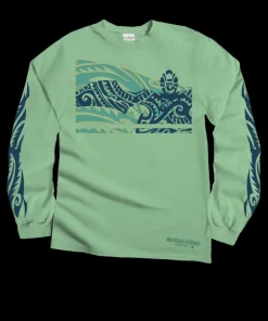 Honu Tribal Mauka - Key Lime Dyed Long Sleeve Crewneck T-Shirt