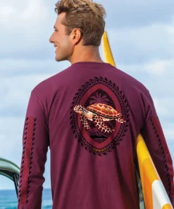 Honu Tribal Woodcut - Wine Dyed Long Sleeve Crewneck T-Shirt