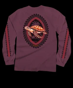 Honu Tribal Woodcut - Wine Dyed Long Sleeve Crewneck T-Shirt