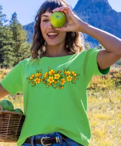 Ilima Blossoms - Green Apple Dyed Short Sleeve Scoop Neck T-Shirt