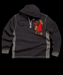 Ink Dragon - Black/Charcoal Long Sleeve Longboard Hooded Tee