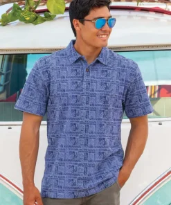 Island Movement - Blue Short Sleeve Hawaiian Polo Shirt