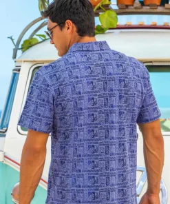 Island Movement - Blue Short Sleeve Hawaiian Polo Shirt