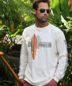Island Surf - White Long Sleeve Crewneck T-Shirt