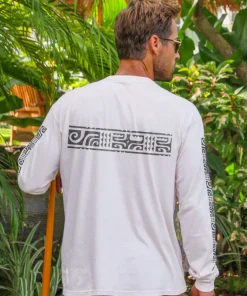Island Surf - White Long Sleeve Crewneck T-Shirt