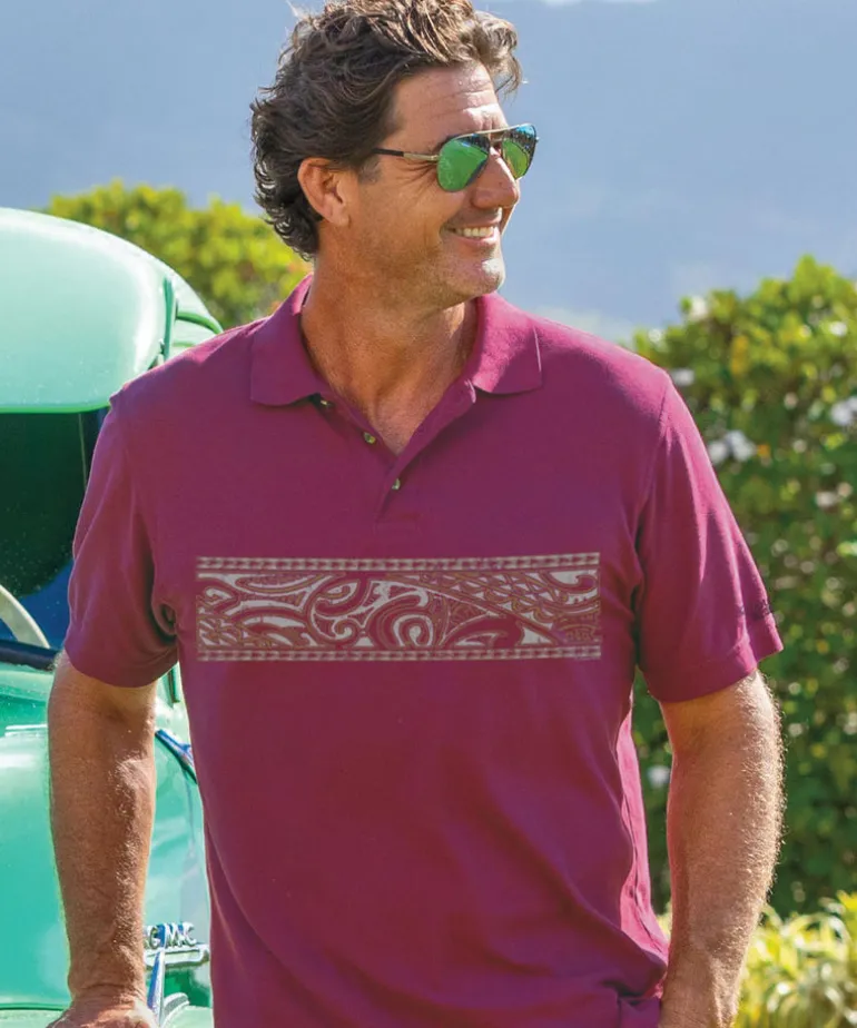 Island Tribal Band - Wine Dyed Short Sleeve Oceanfront Polo Shirt