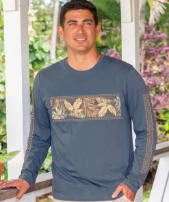Island Tropical Band - Blue Steel Long Sleeve Pima T-Shirt