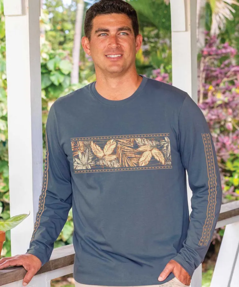 Island Tropical Band - Blue Steel Long Sleeve Pima T-Shirt