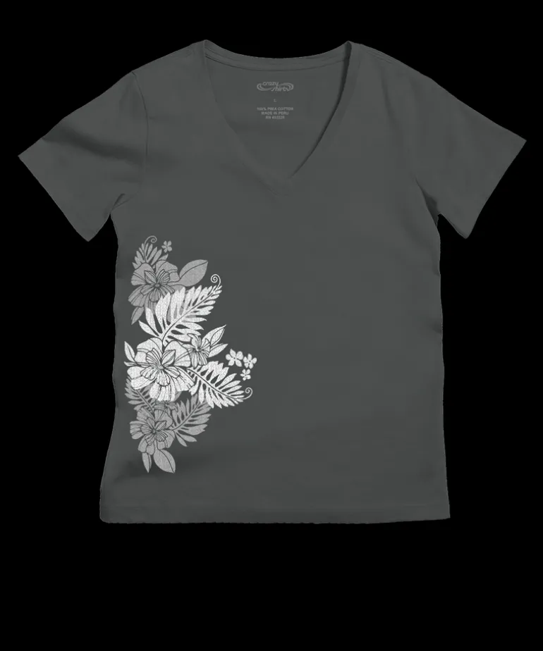 Kalei - Graphite Short Sleeve Pima V-Neck T-Shirt
