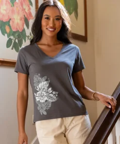 Kalei - Graphite Short Sleeve Pima V-Neck T-Shirt