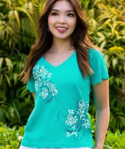 Leihua - Ocean Short Sleeve Pima V-Neck T-Shirt