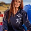 Lilies - Navy Long Sleeve Lightweight Pullover