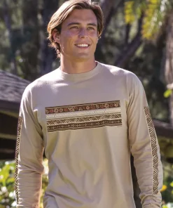 Linear Hawaiian Band - Kona Coffee Dyed Long Sleeve Crewneck T-Shirt