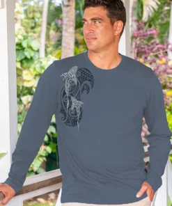 Mano A Mano Ekolu Vertical - Blue Steel Long Sleeve Pima T-Shirt