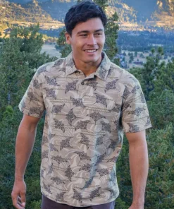 Manta Current - Tan Short Sleeve Hawaiian Polo Shirt