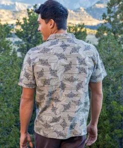 Manta Current - Tan Short Sleeve Hawaiian Polo Shirt