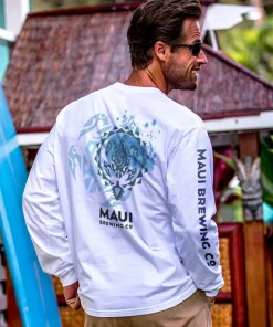 Maui Brewing Co Logo New Splatter - White Long Sleeve Crewneck T-Shirt