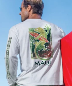 Maui Surf Co. Green Gecko - White Long Sleeve Crewneck T-Shirt