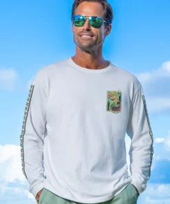 Maui Surf Co. Green Gecko - White Long Sleeve Crewneck T-Shirt