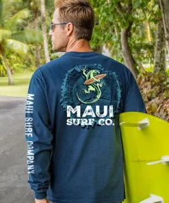 Maui Surf Co. Wood Ring - Navy Long Sleeve Crewneck T-Shirt