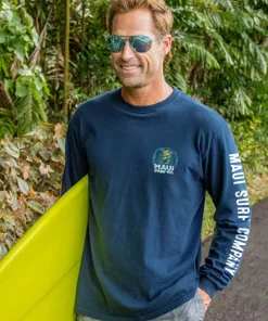 Maui Surf Co. Wood Ring - Navy Long Sleeve Crewneck T-Shirt
