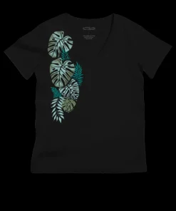 Misty Monstera - Jet Black Short Sleeve Pima V-Neck T-Shirt