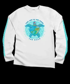 Ocean Blue - White Long Sleeve Crewneck T-Shirt