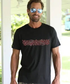 Outline Tribal Hibiscus - Jet Black Short Sleeve Pima T-Shirt