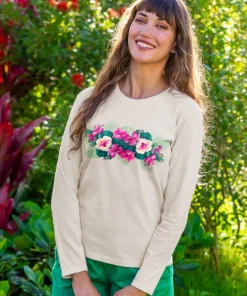 Pacific In Bloom - Coconut Dyed Long Sleeve Crewneck T-Shirt
