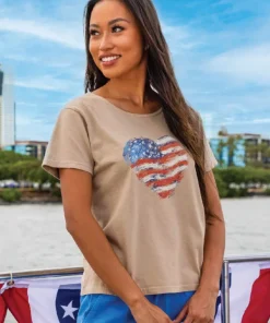 Painted Heart Flag - Kona Coffee Dyed Short Sleeve Scoop Neck T-Shirt